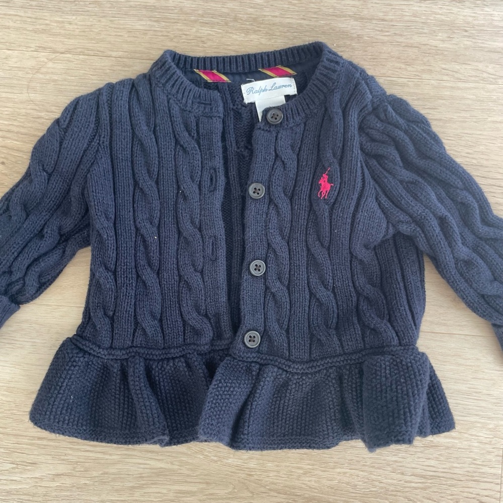 Ralph Lauren Black Cable Knit Kids Cardigan